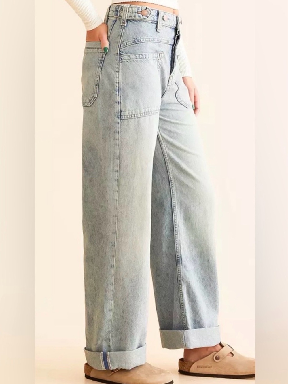 Free People We The Free Palmer Cuffed Jeans LalaLand 32 - Picture 2 of 15